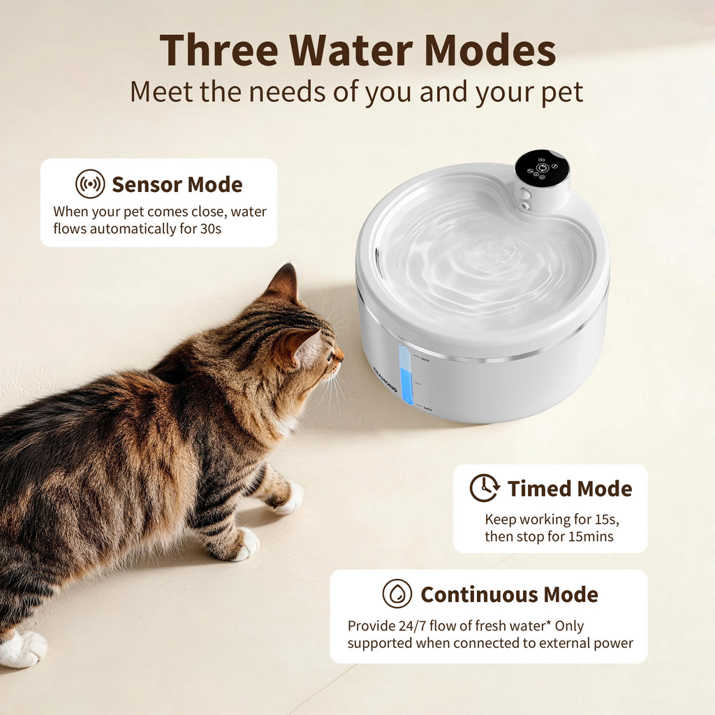 2.7L Wireless Smart Pet Water Fountain with Motion Sensor & Rechargeable Battery