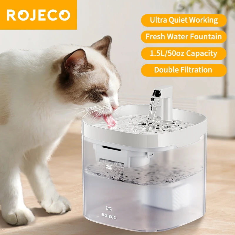 ROJECO Ultra-Quiet Automatic Pet Water Fountain (1.5L)
