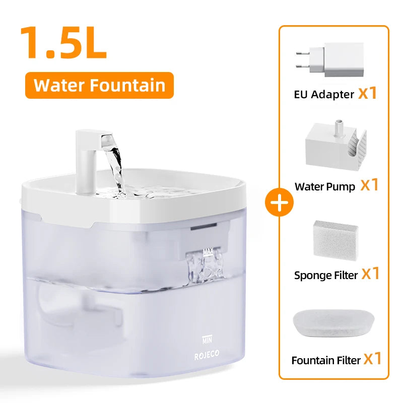 ROJECO Ultra-Quiet Automatic Pet Water Fountain (1.5L)