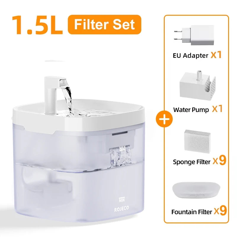ROJECO Ultra-Quiet Automatic Pet Water Fountain (1.5L)