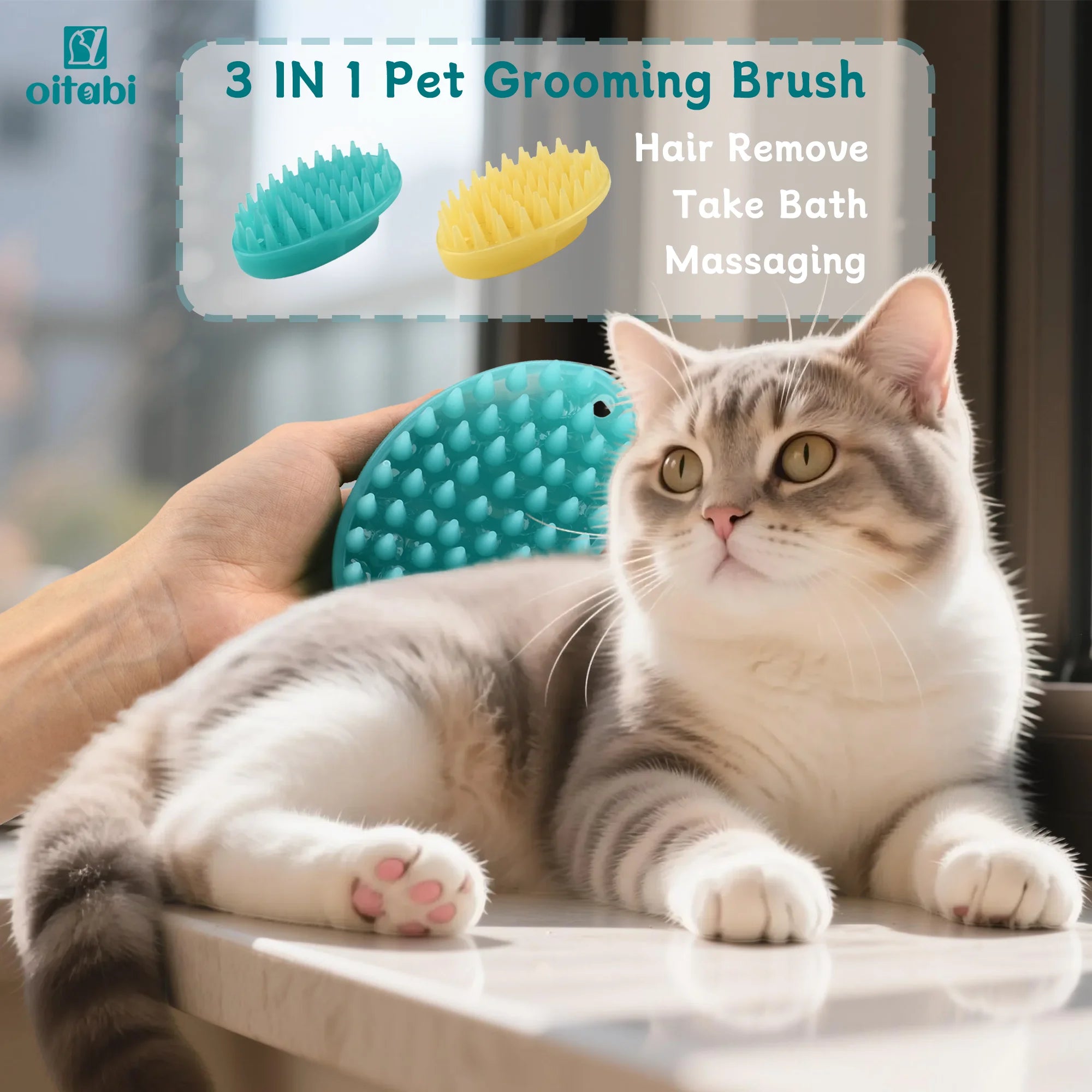 Premium Silicone Pet Grooming Brush | Dog & Cat Bath Massage Comb