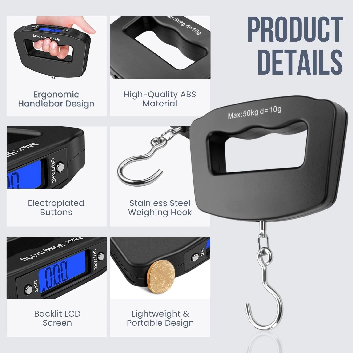 Portable Digital Luggage Scale with LCD Display – 50 kg