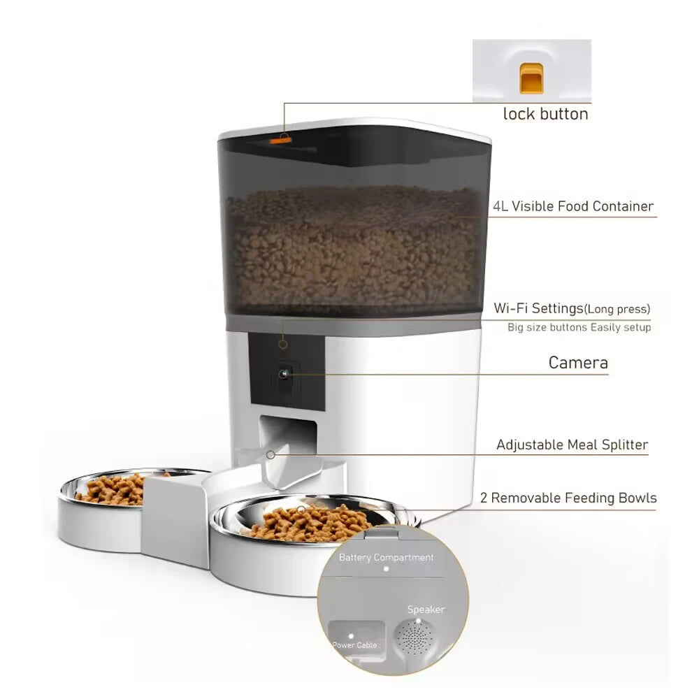 Smart WiFi Automatic Pet Feeder with HD Camera | 4L Remote Cat & Dog Food Dispenser