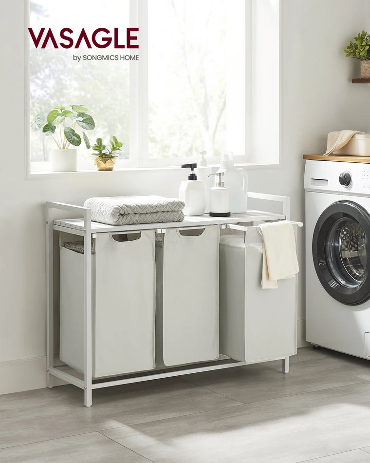 3-Compartment Laundry Hamper with Removable Bags & Top Storage Shelf