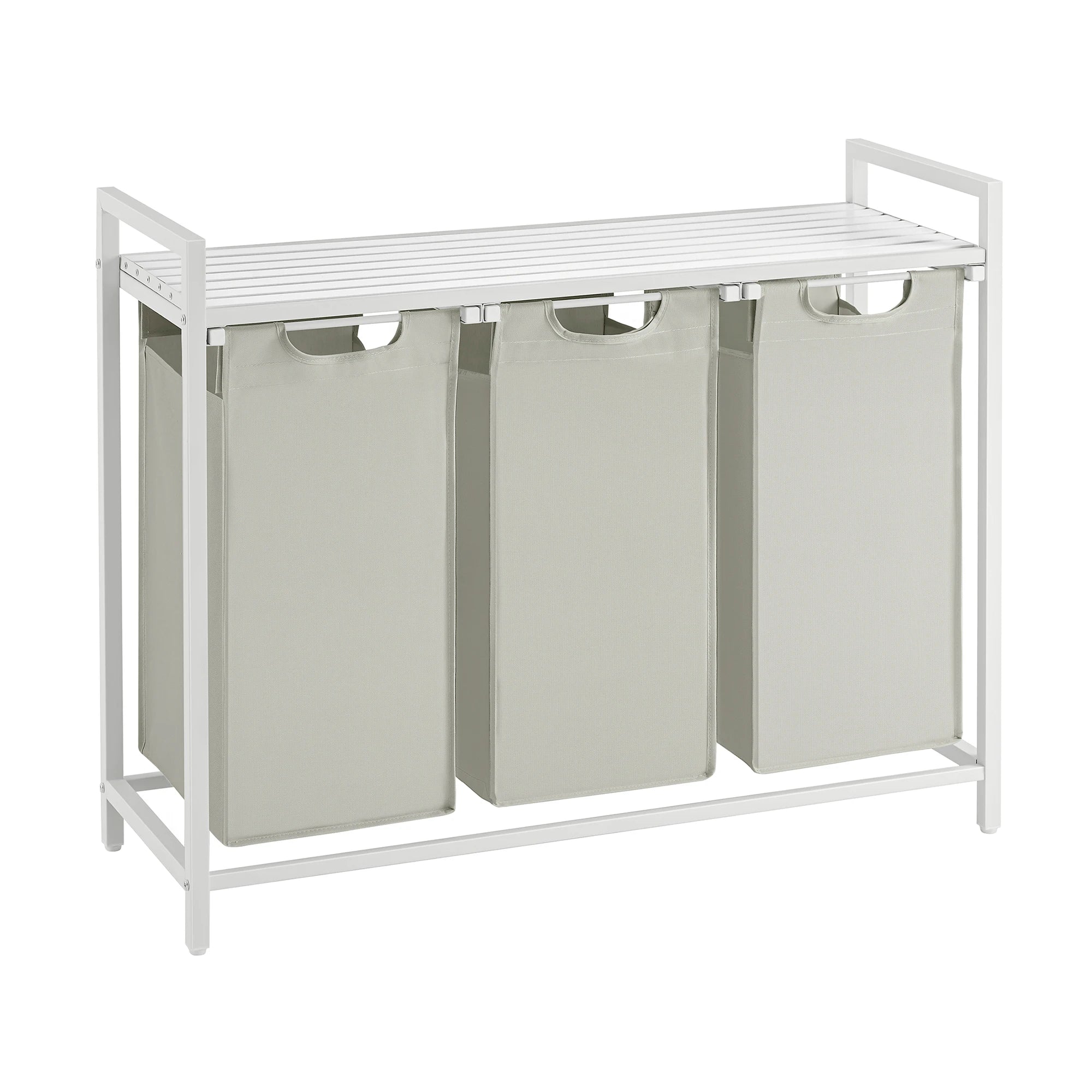 3-Compartment Laundry Hamper with Removable Bags & Top Storage Shelf