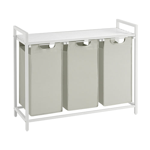 3-Compartment Laundry Hamper with Removable Bags & Top Storage Shelf