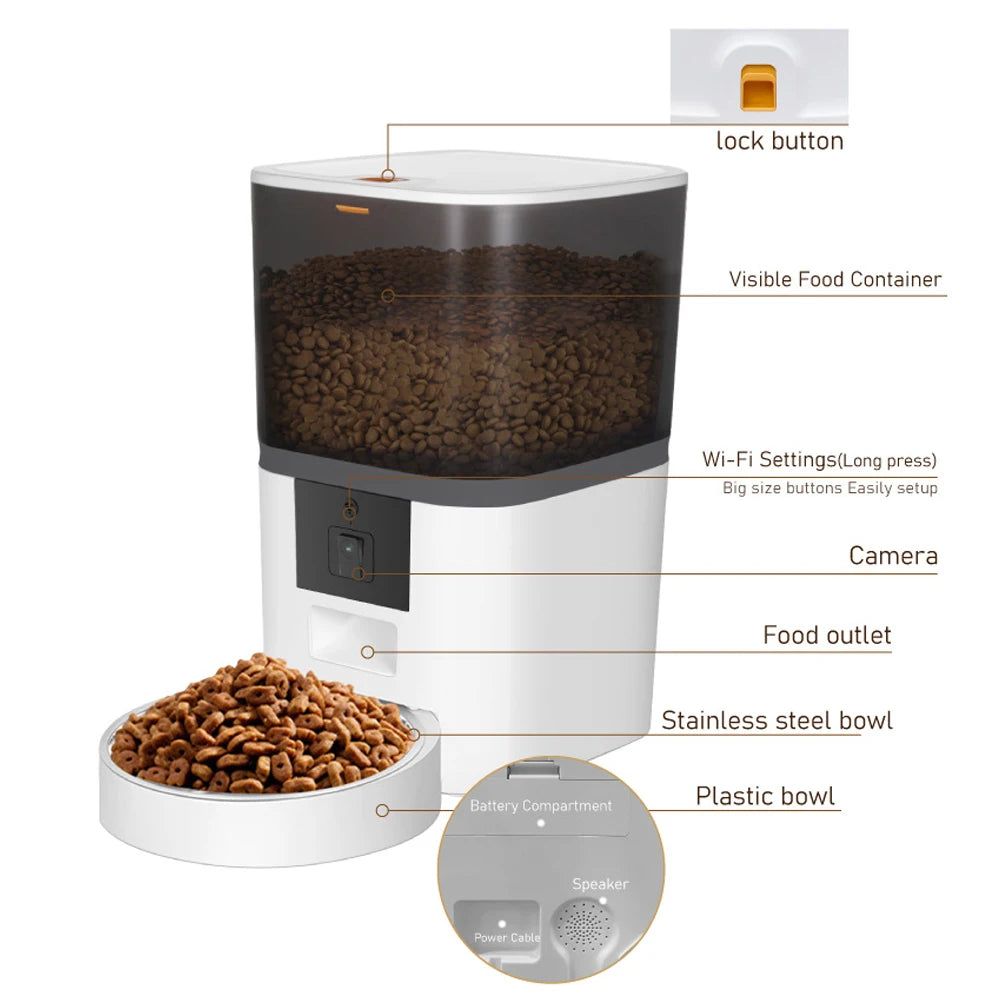 Smart WiFi Automatic Pet Feeder with HD Camera | 4L Remote Cat & Dog Food Dispenser
